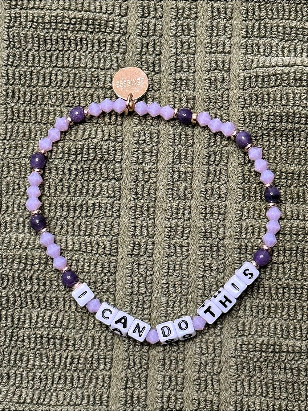 Little Words Project “I Can Do This” Beaded Crystal Bracelet Purple Beaded